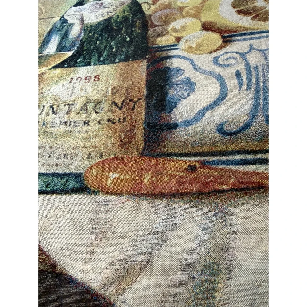 Wine Tapestry Wall Hanging Montagny 1998 Still Life Grapes Tuscan Kitchen Vtg
